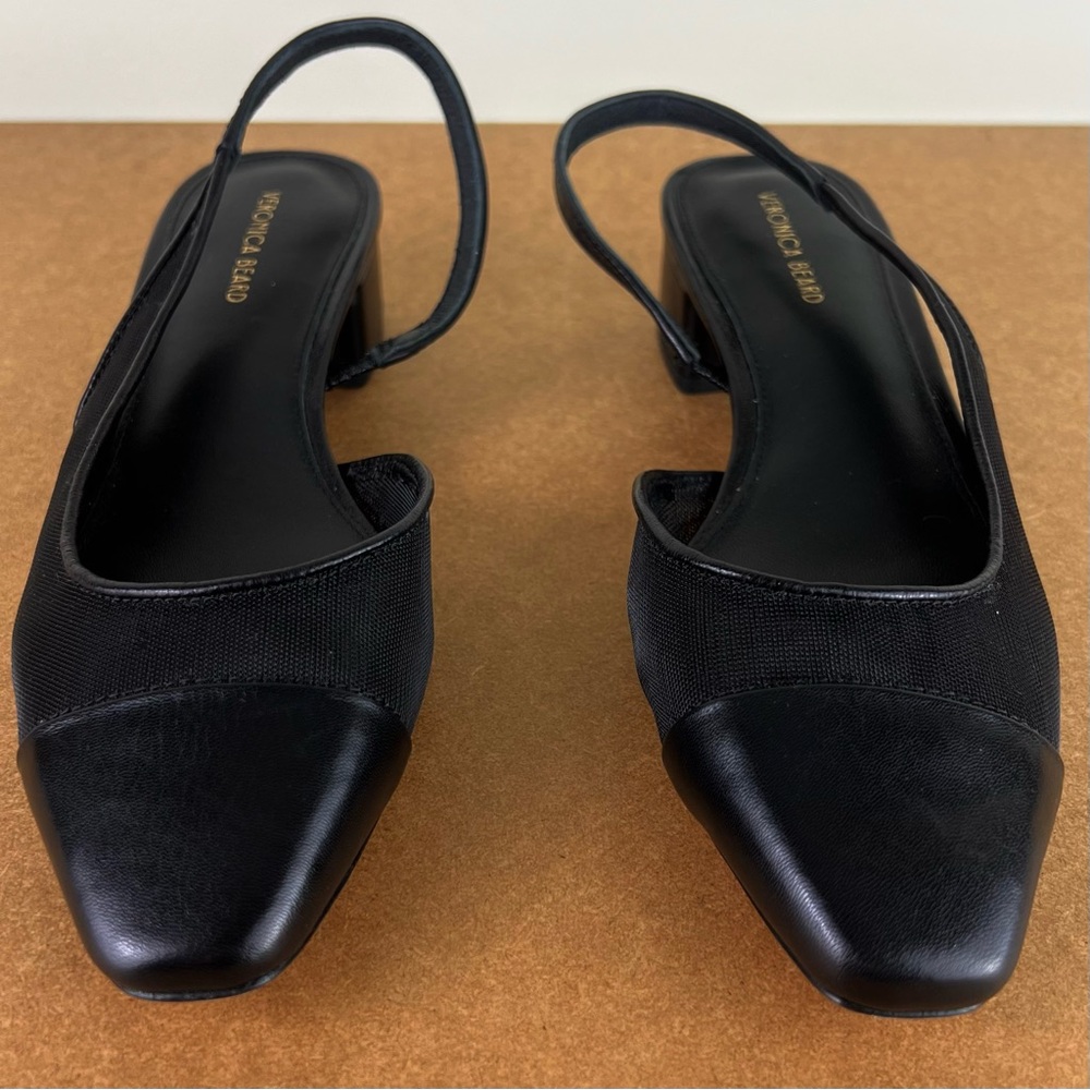 Veronica Beard Cecile Cap Toe Mesh Leather Trim Slingback Black 7.5 - Picture 9 of 13